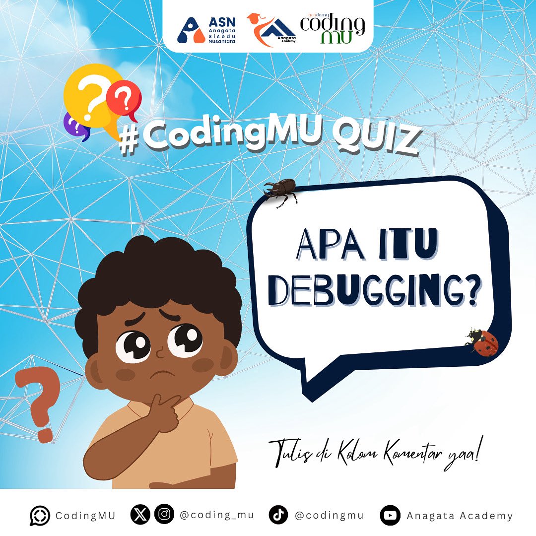 coding_mu's tweet image. 🗣️ Anak coding harus jago debugging!

Tapi kalian tau gak sih apa itu debugging? 🧐

Tulis versi kamu di kolom komentar, yuk! 👇

#AnagataAcademy #ASN #CodingMU #quiz #trivia #coding #debugging #bug #belajar #edukasi #pendidikan #teknologi #digital