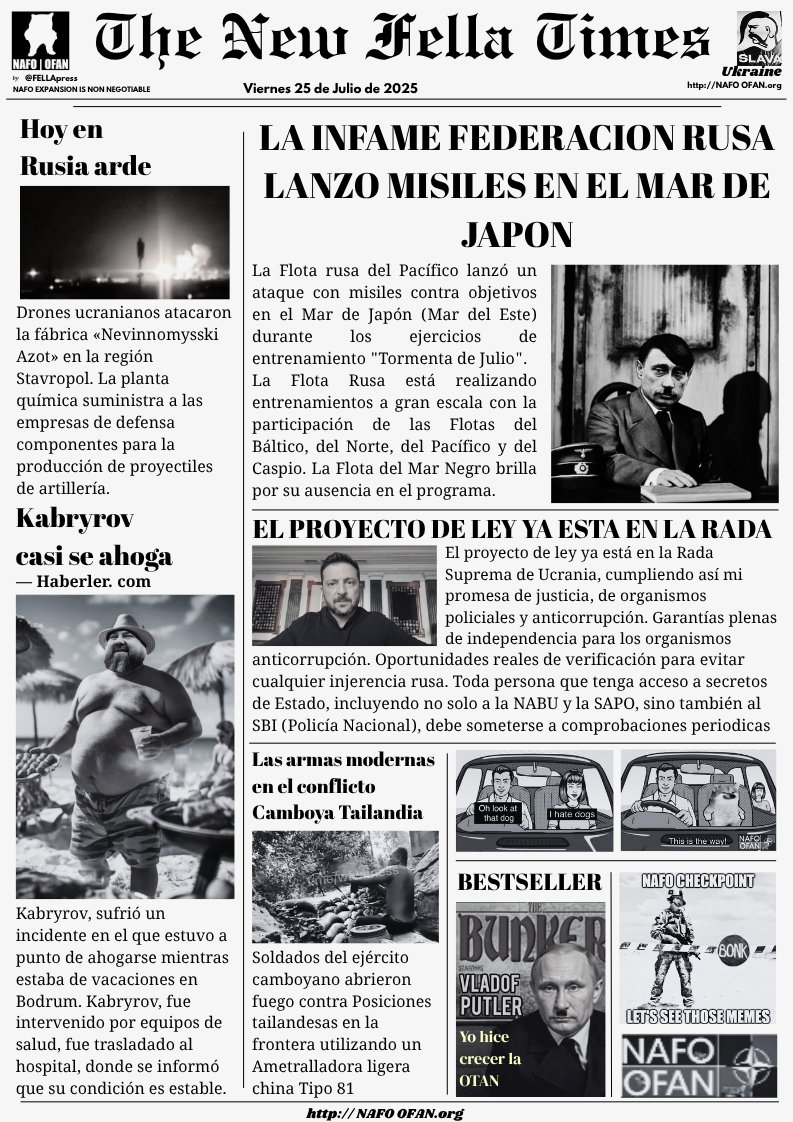 FELLApress's tweet image. FELLApress🗽
viernes de seguir fellas
(el dia que mas le jode al putinariado)

&quot;Sepamas&quot;
Putler farda en el Pacifico
Kabryrov casi la palma
La nueva ley ya esta en la rada

secciones: 
Rusia Arde
Bestseller, Fracasos desde el bunker