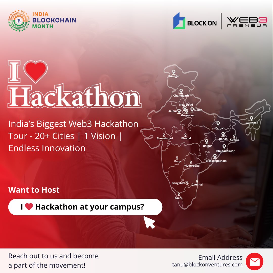 Web3preneur_'s tweet photo. Web3 is going on tour.
20 colleges. One love. ❤
@INBMOfficial #ILoveHackathon https://t.co/v1tQGKyJxR
