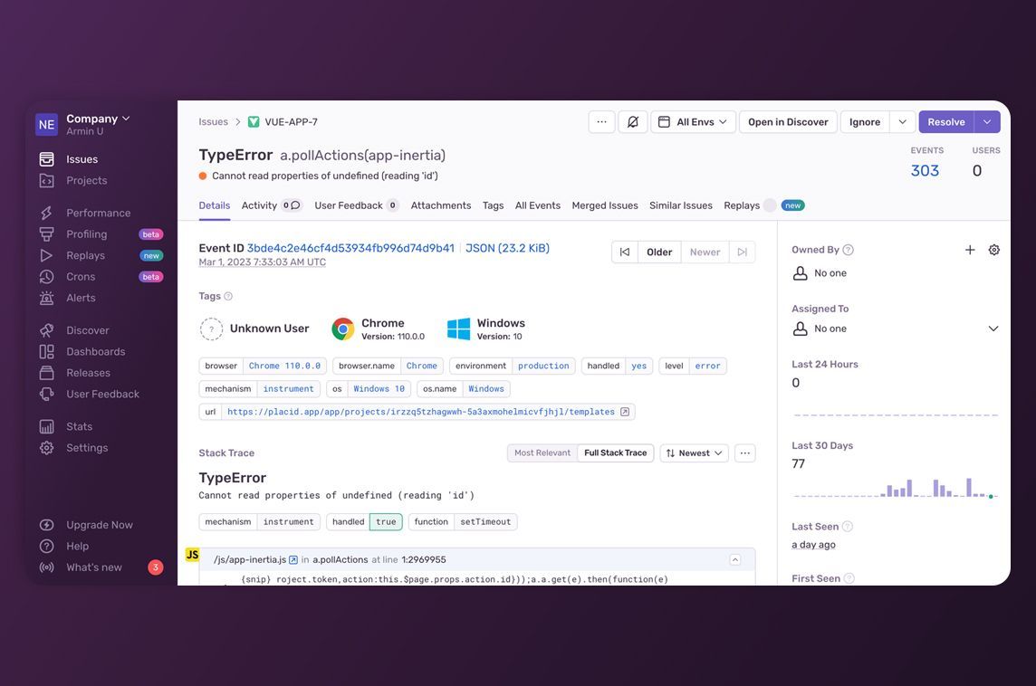 Debugging needs context: <a href="/getsentry/">Sentry</a> gives you actionable insights about errors and performance issues, and can even suggest a fix by their AI debugger 🧑‍💻🤖 - madewithvuejs.com/sentry-for-vue