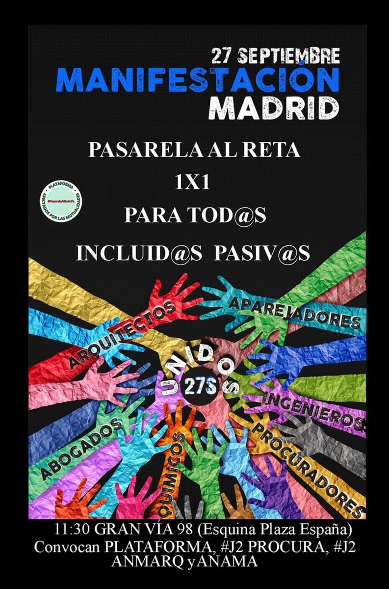 plataformapasarelaalreta (@plataformareta) on Twitter photo <a href="/sergiorovi/">Sergio R. Viñas</a> <a href="/fernandoromay1/">fernandoromay</a> nuestro colectivo ha sufrido y sufre la misma desprotección. Durante muchos años estuvimos excluidos del Sistema y no podemos tener vidas laborales completas. El 27S salimos a la calle. Estáis invitados, venís? #AlRetaVamosTodos <a href="/sergiorovi/">Sergio R. Viñas</a> <a href="/fernandoromay1/">fernandoromay</a> nuestro colectivo ha sufrido y sufre la misma desprotección. Durante muchos años estuvimos excluidos del Sistema y no podemos tener vidas laborales completas. El 27S salimos a la calle. Estáis invitados, venís? #AlRetaVamosTodos