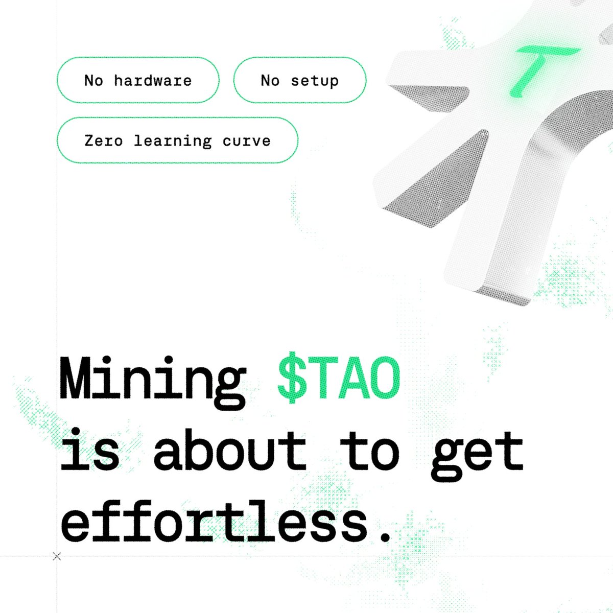inspectxyz's tweet image. Mining $TAO is about to get effortless.
> No hardware
> No setup
> Zero learning curve.
Stake, contribute, and earn directly onchain.
Accessible, scalable, and built for anyone ready to tap into Bittensor.
Launching soon on Inspect.