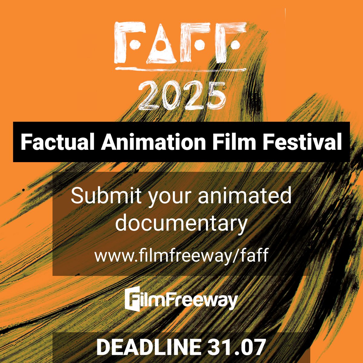 Submissions are still open! Submit your animated documentary on Filmfreeway filmfreeway.com/faff

2 categories open:
- shorts under 1 minute
- shorts of 1-20 minutes

Unsure if your animation is eligible? Check out our FAQ and Rules &amp; Terms factualanimation.com

#FAFF