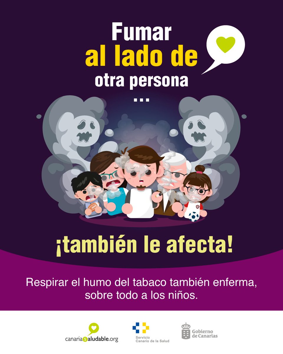 CanSaludable's tweet image. #Tabaco 🚬
La inhalación del humo exhalado por fumadores aumenta el riesgo de enfermedades graves, especialmente en niños.
Cuídate a ti mismo, pero también cuida a tu entorno.
@SanidadGobCan @PresiCan @JuventudCanaria @112canarias @012Gobcan