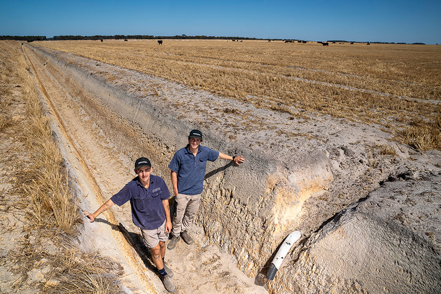 theGRDC's tweet image. Waterlogged but not washed out 💧
WA grain growers Riley & Tom Curnow are turning challenges into gains at Merivale - trialling deep ripping, surface & subsurface tile drains and late sowing of #cereals.
📗 Read more: bit.ly/46Uui03