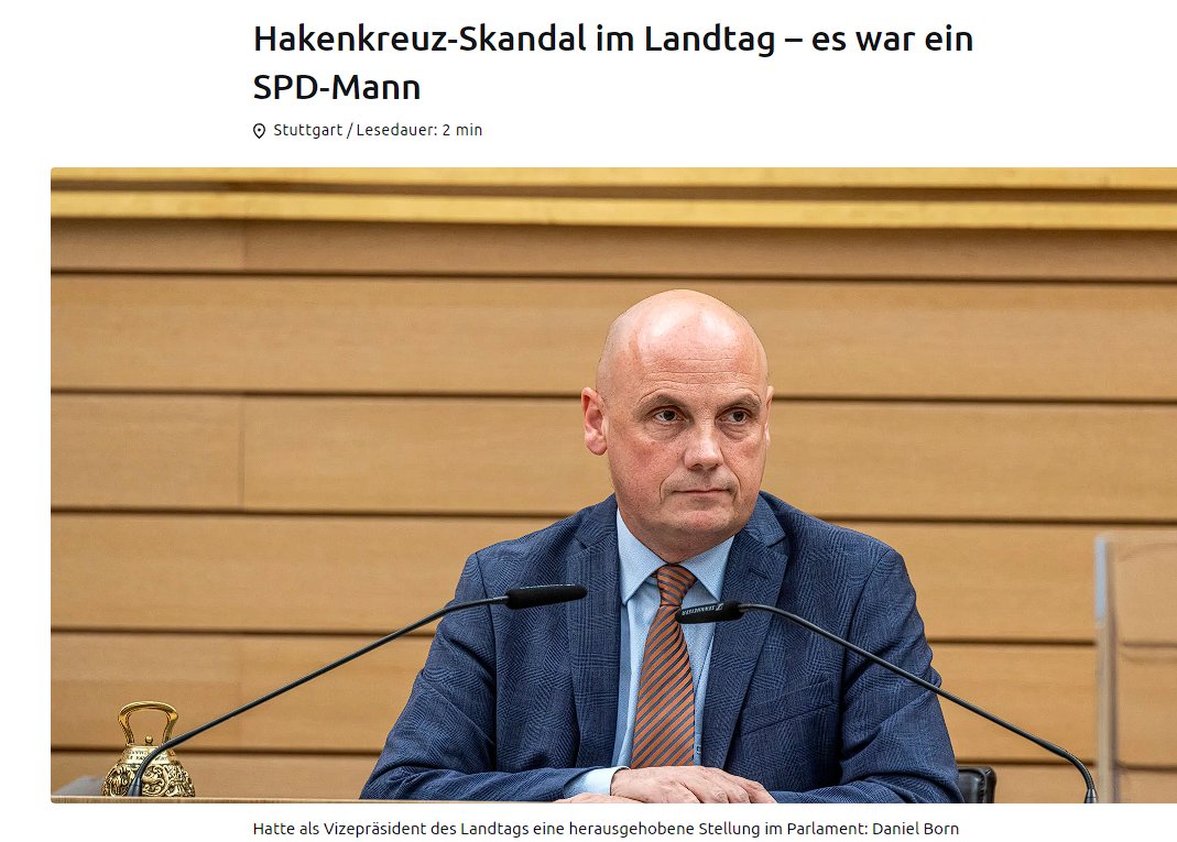 ScepticCheetah's tweet image. Daniel Born, SPD-Politiker und Landtagsvizepräsident in Baden-Württemberg tritt zurück, weil er ein Hakenkreuz auf einen Stimmzettel geschmiert hat.
Correctiv sollte dringend mögliche Neo-Nazi-Strukturen in der SPD untersuchen.
schwaebische.de/regional/baden…