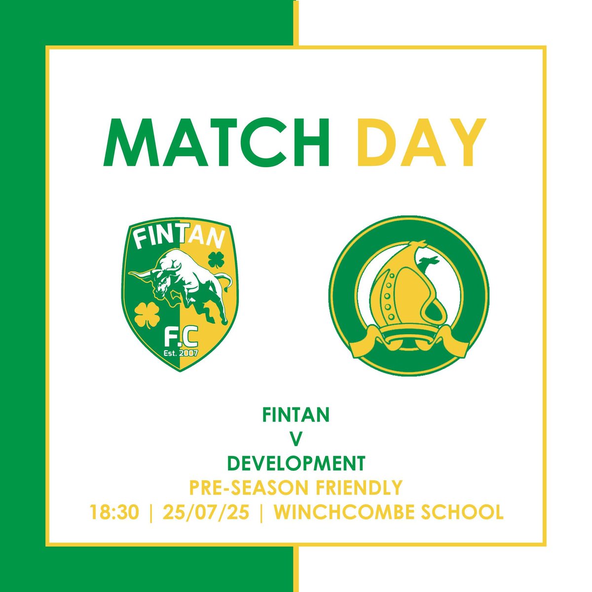 MATCH DAY!

We're on the road again as we travel to Winchcombe School to face Fintan FC in an 18:30 ko. 

🟢⚪️ | #TheMitres | #CleeveDev