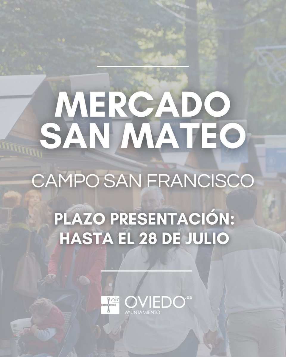 aytoviedo's tweet image. El plazo para solicitar las casetas del 𝐌𝐞𝐫𝐜𝐚𝐝𝐨 𝐝𝐞 𝐒𝐚𝐧 𝐌𝐚𝐭𝐞𝐨 en el Campo San Francisco permanece abierto hasta el lunes, 28 de julio
ℹ️ Toda la información tinyurl.com/yurjdc2b