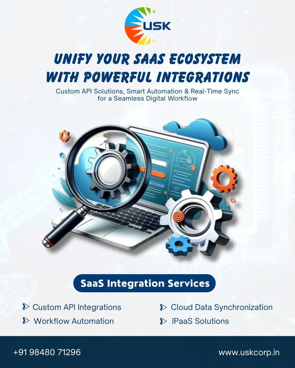 uskcorpindia's tweet image. 🚀 Unify. Automate. Accelerate.
Supercharge your digital workflow with powerful SaaS integrations from USK Corp — custom APIs, real-time sync, and smart automation tailored for your business!
#SaaSIntegration #WorkflowAutomation #APISolutions #TechSolutions #BusinessAutomation