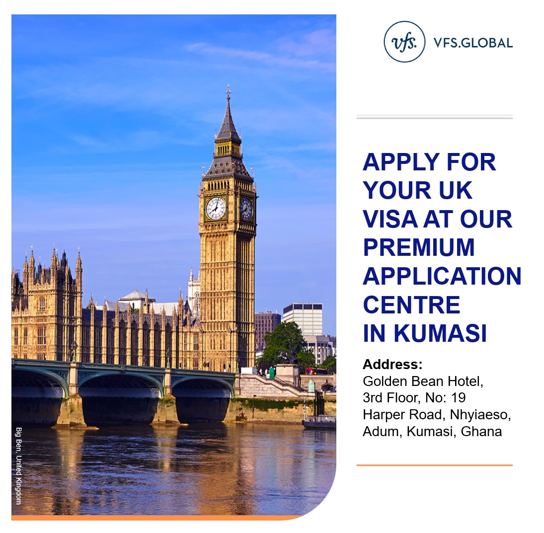 VFSGlobal's tweet image. Residents of Kumasi, Ghana, can now enjoy a smooth UK visa process from the comfort of our Premium Application Centre at Adum, Kumasi.
Address: Golden Bean Hotel, 3rd Floor, No: 19 Harper Road, Nhyiaeso, Adum, Kumasi, Ghana
Timings: 9AM to 2PM
For more information, please…