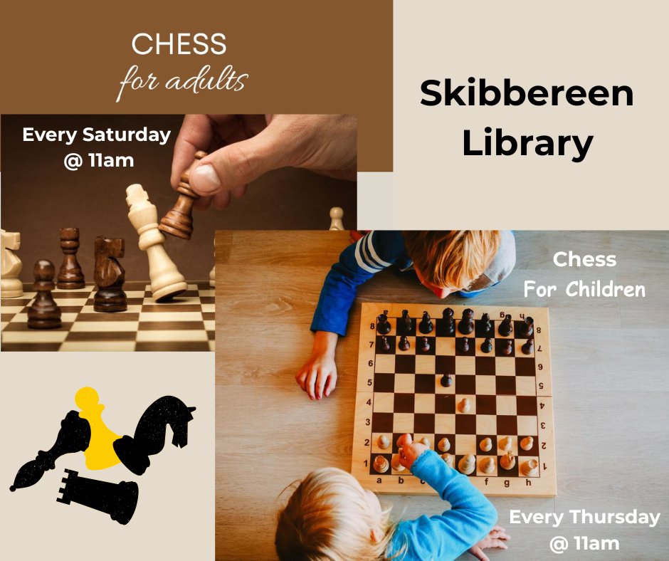 corkcolibrary's tweet image. Skibbereen Library’s children’s chess club meets every Thursday at 11am.
Adults are welcome to join chess club every Saturday at 11am.
These groups offer a social and fun way for people of all skill levels to enjoy the game of chess.
No need to book a place, just come along and…