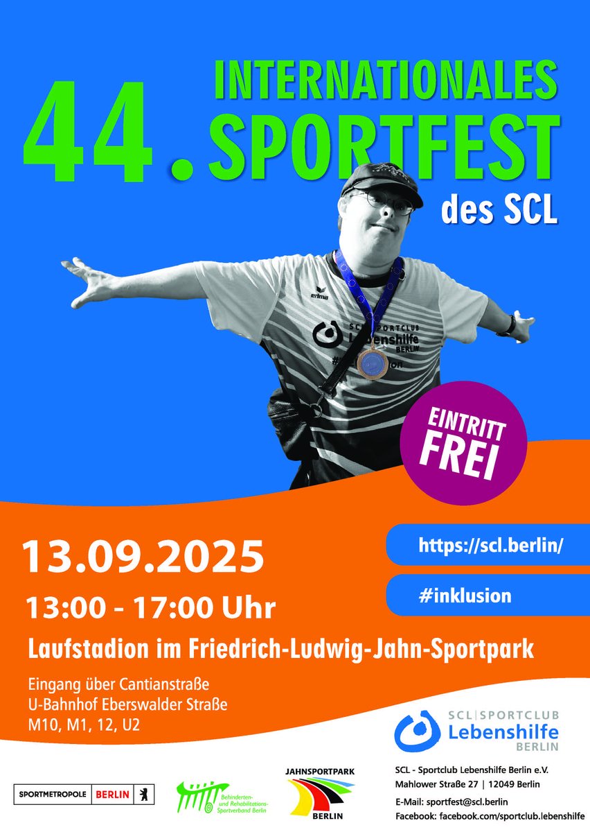 SportClubLebenshilfe (@sclberlin) on Twitter photo 💓Einladung in den <a href="/InkluSportpark/">InklusionsSportpark Berlin 🇺🇦</a> (Berlin-Prenzl'berg) zum tollen Spiel-&Spaß-Sportfest mit u.a. 60m-Lauf, Mini-Hürdenlauf, Korbwurf, Fußball-Dart, Kettlebell, ... für ca. 1000 Sportler:innen aus #Berlin & 🇩🇪 🇨🇿🇫🇷🇮🇹🇵🇱 Infos&Anmeldung: sportfest@scl.berlin
youtube.com/watch?v=_Xj7tz… 💓Einladung in den <a href="/InkluSportpark/">InklusionsSportpark Berlin 🇺🇦</a> (Berlin-Prenzl'berg) zum tollen Spiel-&Spaß-Sportfest mit u.a. 60m-Lauf, Mini-Hürdenlauf, Korbwurf, Fußball-Dart, Kettlebell, ... für ca. 1000 Sportler:innen aus #Berlin & 🇩🇪 🇨🇿🇫🇷🇮🇹🇵🇱 Infos&Anmeldung: sportfest@scl.berlin
youtube.com/watch?v=_Xj7tz…