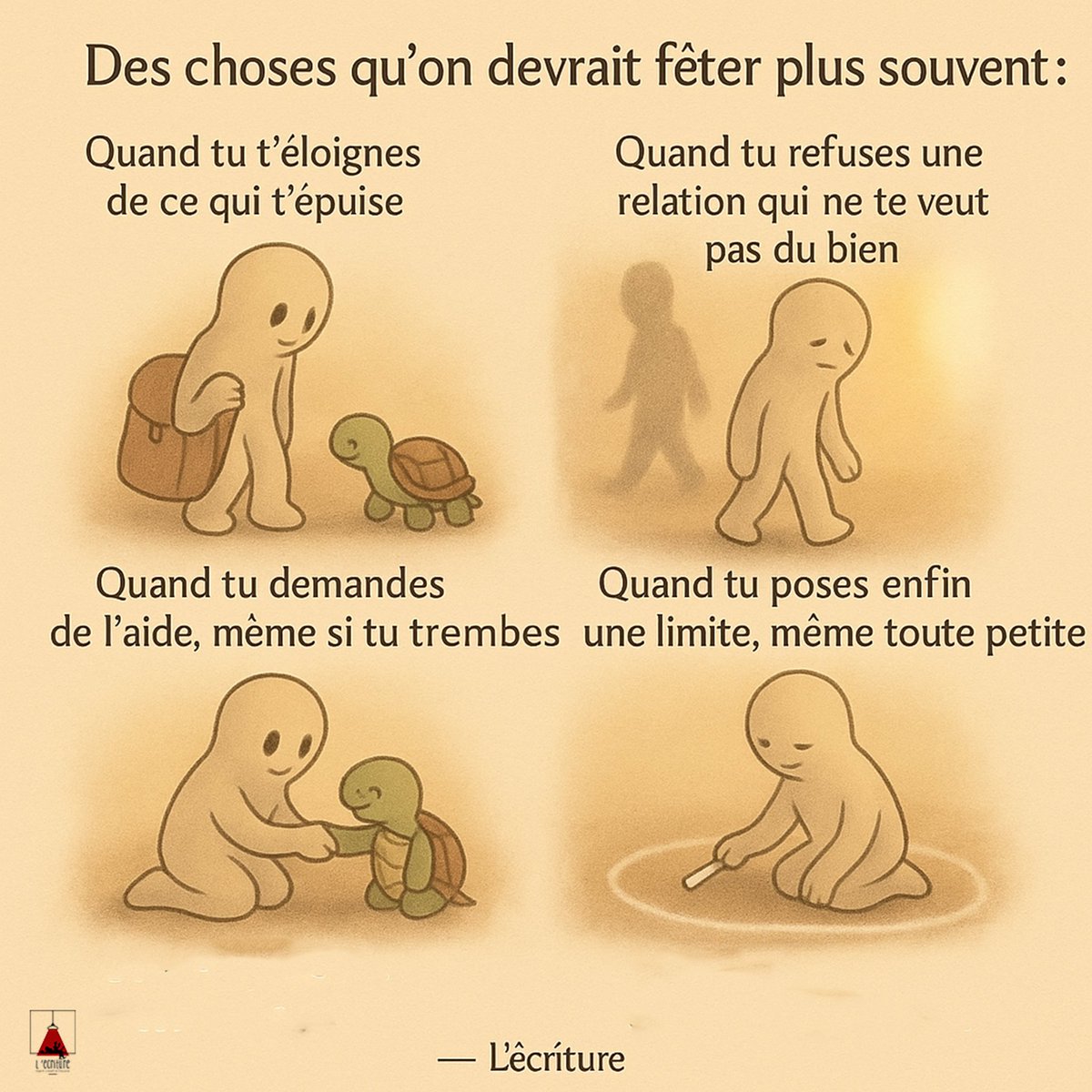 Ecriture2's tweet image. Ce ne sont pas les grands exploits qu’on devrait applaudir.
Mais les gestes discrets qu’on fait contre soi-même… pour soi.
Si tu as fait l’un d’eux cette semaine,
même juste un tout petit,
tu mérites qu’on te dise : bravo.