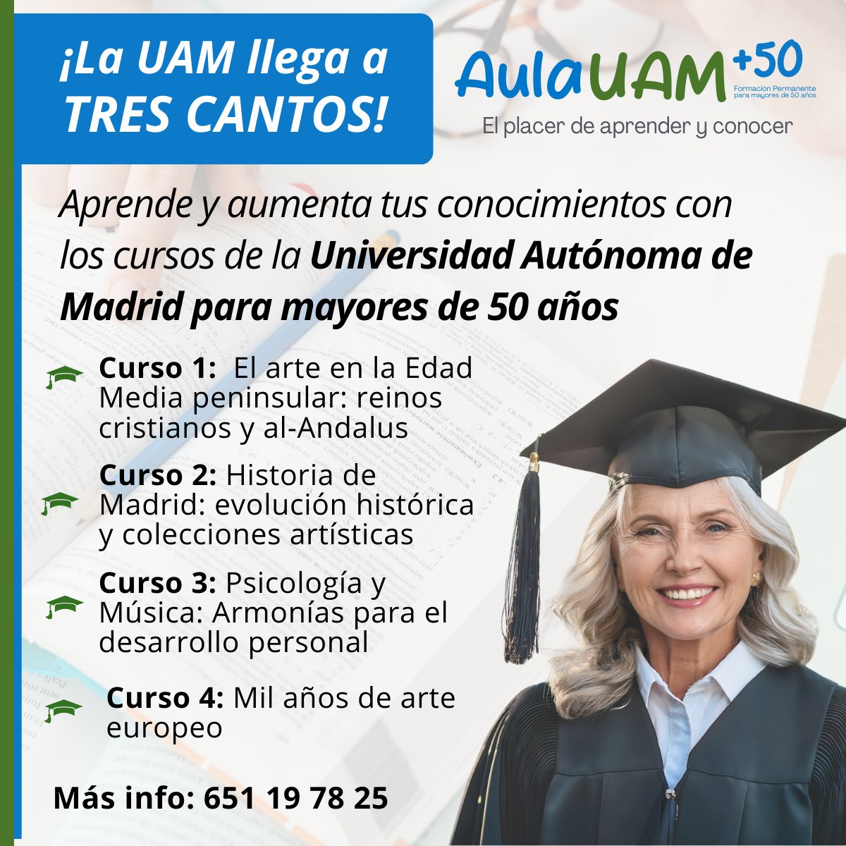 fuam_uam's tweet image. ¿Tienes más de 50 años y ganas de seguir aprendiendo? ¡Descubre los cursos de Aula UAM+50 en Tres Cantos!
🎓Clases presenciales
📍Factoría Cultural
📅 2 días a la semana
El placer de aprender, ahora más cerca de ti 👉 fuam.es/formacion-cat/…