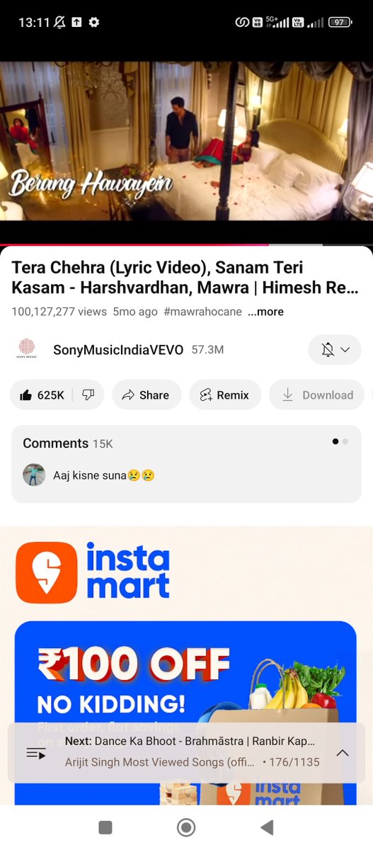 #139th Song 'Tera Chehra' of  Padma Shri Arijit Singh Da has garnered 100mns+ views (now in 100mn club) ! Congrats Arijitians! 🤩😍🎉👏🏻