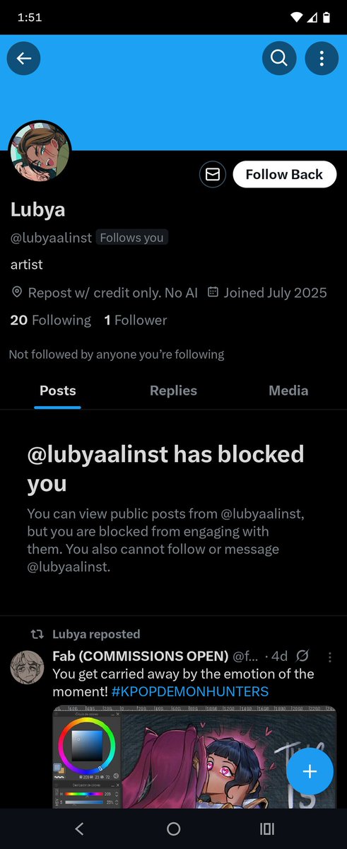 spaceghostess's tweet image. Please report this person for impersonation (they blocked me oop) obviously isn't Lubya (mind the extra 'i' in the handle)