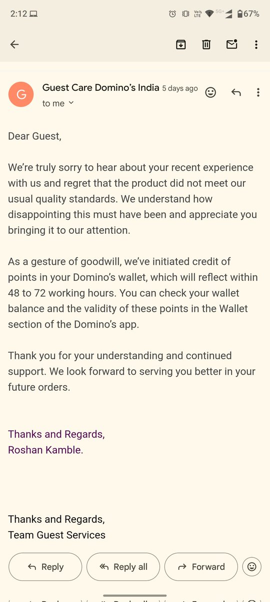 itsaakashkumar's tweet photo. @dominos_india Please find attached of the email i received regarding this issue i had faced. And it's been more than 96 hrs but didn't get any response on that mail and neither i received the points in my wallet as promised. Kindly do the needful at the earliest. @dominos https://t.co/swf8DAWSMF