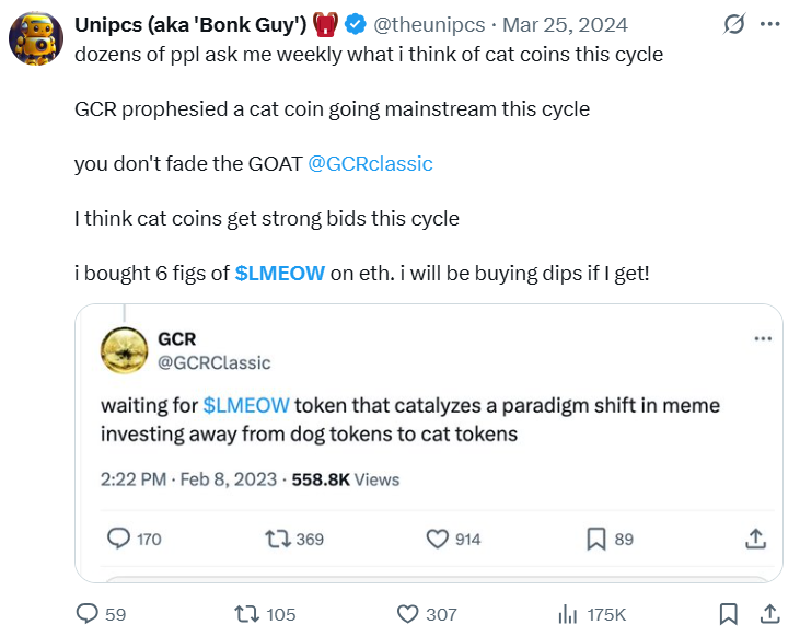 Coin Sculptor 🫵😹 (@coinsculptor69) on Twitter photo GCR coming out of hiatus to finally send cat tokens flipping dog tokens
<a href="/theunipcs/">Unipcs (aka 'Bonk Guy') 🎒</a> typing essays in cat language all day, between posting updates of his 8-fig long PnL of the top cat meme on Bonk sitting in the billions
Prophecy coming full circle...
The most entertaining GCR coming out of hiatus to finally send cat tokens flipping dog tokens
<a href="/theunipcs/">Unipcs (aka 'Bonk Guy') 🎒</a> typing essays in cat language all day, between posting updates of his 8-fig long PnL of the top cat meme on Bonk sitting in the billions
Prophecy coming full circle...
The most entertaining