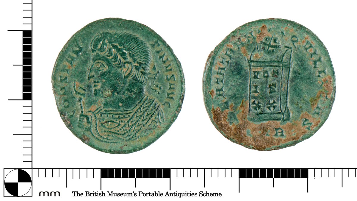 YORYM_FLA's tweet image. #OTD in AD 306, Constantine the Great was proclaimed Roman emperor by his troops in York after his father Constantius died there during a campaign. This coin depicts Constantine holding a sceptre, a symbol of imperial authority and power. #FindsFriday buff.ly/Nhexuex