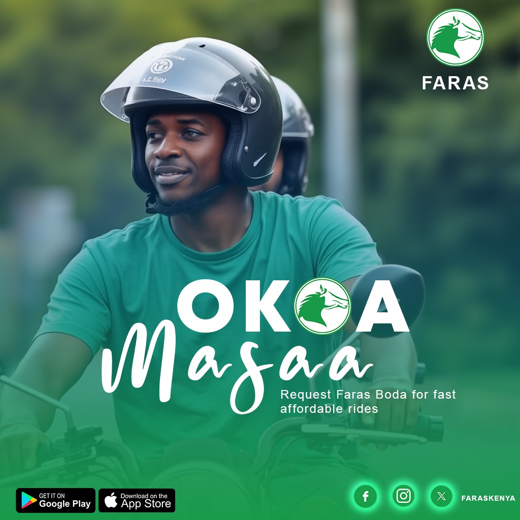 Faras Kenya (@faraskenya) on Twitter photo ๐๐ญ'๐ฌ ๐
๐ฎ๐ซ๐๐ก๐ข ๐๐๐ฒ!
Navigate the street with ease and reach your destination with Faras Boda.
Here's why:
โข Enjoy up to 10% cashback on your ride fare.
โข Driver arrives within minutes
โข Prices are affordable
โข Your safety is our priority with 24/7 customer care. ๐๐ญ'๐ฌ ๐
๐ฎ๐ซ๐๐ก๐ข ๐๐๐ฒ!
Navigate the street with ease and reach your destination with Faras Boda.
Here's why:
โข Enjoy up to 10% cashback on your ride fare.
โข Driver arrives within minutes
โข Prices are affordable
โข Your safety is our priority with 24/7 customer care.