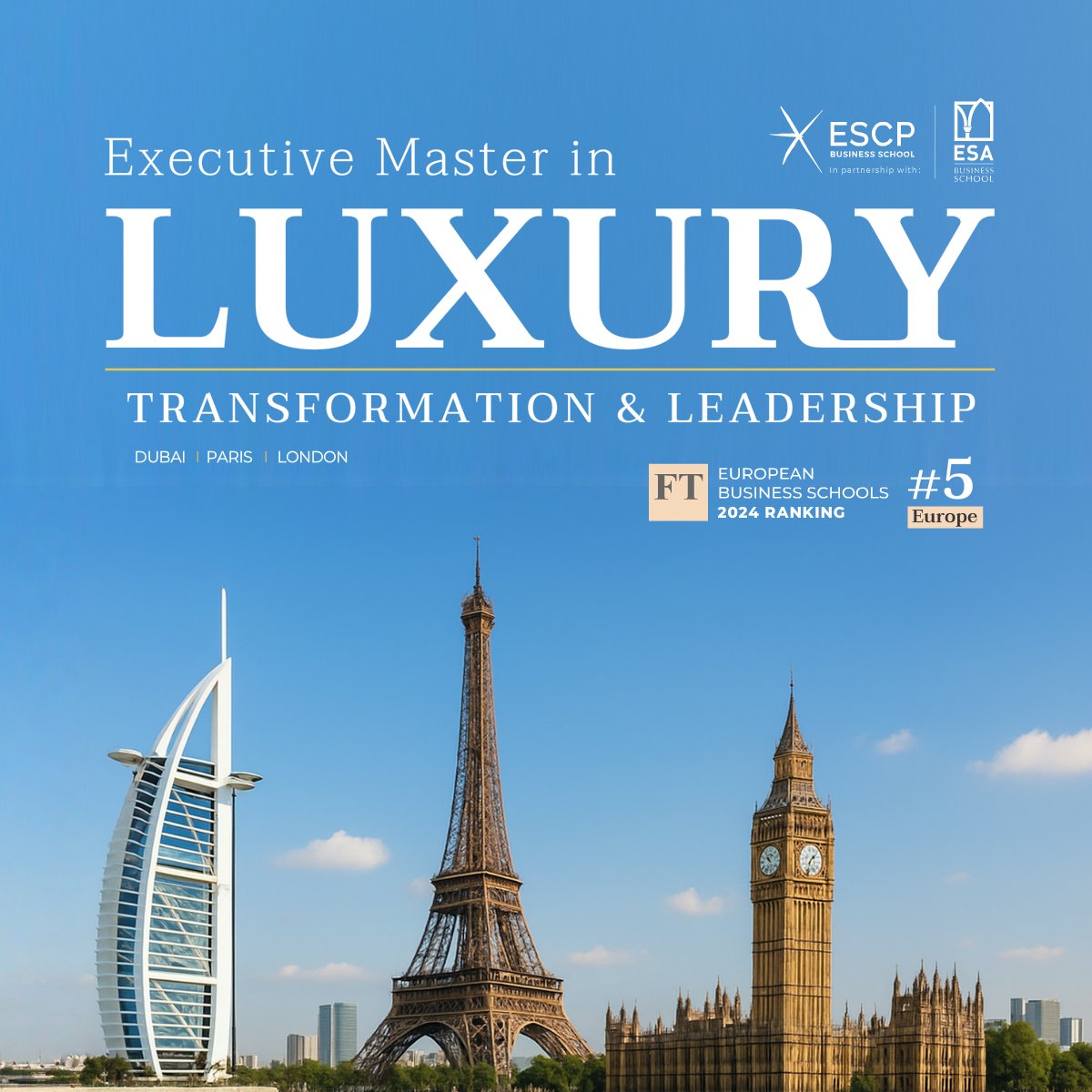 Join the Executive Master in Luxury Transformation and Leadership (EMLux) – a 15-month, part-time program offered by ESA Business School in partnership with ESCP Business School.

Apply now:
hubs.ly/Q03yJdLd0