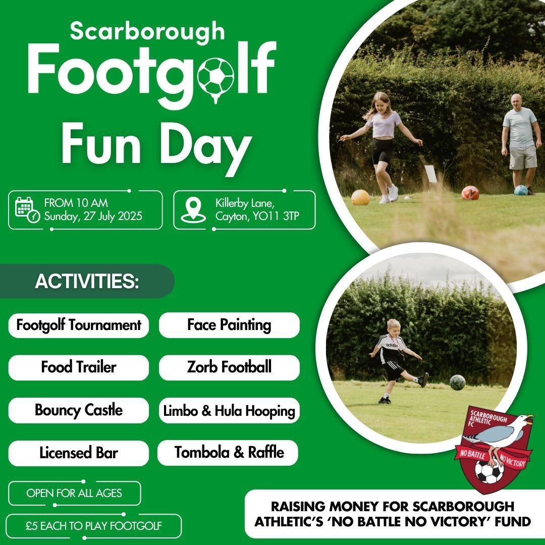 Looking for plans this Sunday?

Join us from 10am for our Footgolf Fun Day!
⚽ Footgolf
🎯 Zorb football
🎨 Face painting
🏰 Bouncy castle
🍔 Food trailer
🍻 Pop-up bar

Fun for all ages – don’t miss it!
