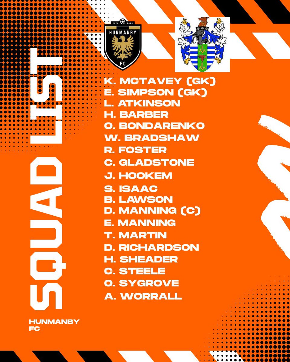 ⚠️A look at tomorrow's squad for the preseason fixture vs Driffield Town FC⚠️

🟠⚫️⚪️