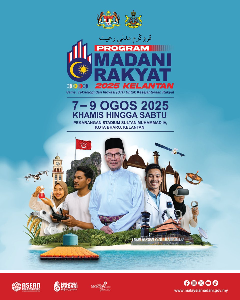 Ayuh, ore Kelate! Jom kita gegor Pekarangan Stadium Sultan Muhammad IV, Kota Bharu dari 7 sampai 9 Ogos 2025 (Khamis ke Sabtu), bermulo pukul 9.00 pagi. Maghi kito semuo pakat mari rama-rama!

Layari malaysiamadani.gov.my untuk maklumat lanjut.

#mosti