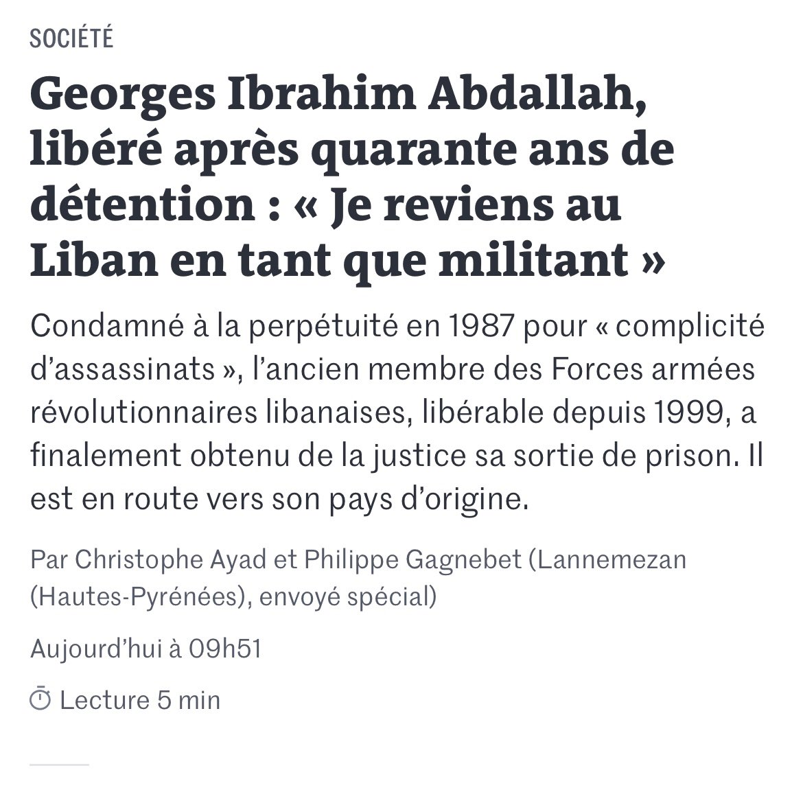 LibertaliaLivre's tweet photo. Cette fois c’est vraiment la bonne.
Que la vie te soit douce, Georges Ibrahim Abdallah.
Et vive la liberté. https://t.co/rUYkdxDLdA