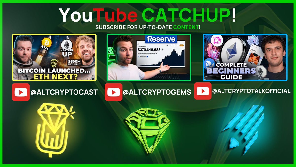 AltCryptoGems's tweet image. YouTube Catchup!
Youtube.com/@AltCryptoCast
Youtube.com/@AltCryptoGems
Youtube.com/@AltCryptoTalk…
Subscribe to never miss out on must-watch #Crypto content!