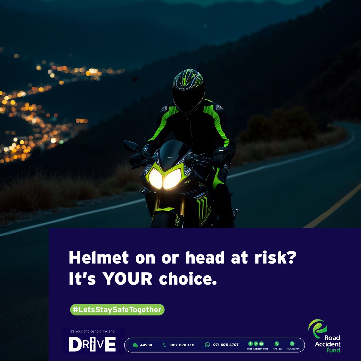 RAF_SA's tweet image. Helmet on or head at risk?
It’s your choice, but the consequences are real.
Even short trips need full protection. The RAF wants you to return home safely.
Wear your helmet. Ride safe. Come home.
