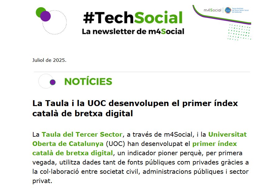 m4Social (@m4_social) on Twitter photo De què parlem al nou butlletí <a href="/m4_social/">m4Social</a>?
✅Primer índex català #BretxaDigital <a href="/UOCuniversitat/">UOCuniversitat</a>
✅'Tardor digital' #m4Social
✅V Congrés <a href="/InclusioCat/">InclusióCat</a>
✅Reunió <a href="/Taula3sector/">Taula Tercer Sector</a> <a href="/apdcat/">Autoritat Catalana de Protecció de Dades</a>
✅Agenda #weDOimpact 🇱🇻
Et perdràs el següent? bit.ly/3YujKyA #InnovacióTercerSector De què parlem al nou butlletí <a href="/m4_social/">m4Social</a>?
✅Primer índex català #BretxaDigital <a href="/UOCuniversitat/">UOCuniversitat</a>
✅'Tardor digital' #m4Social
✅V Congrés <a href="/InclusioCat/">InclusióCat</a>
✅Reunió <a href="/Taula3sector/">Taula Tercer Sector</a> <a href="/apdcat/">Autoritat Catalana de Protecció de Dades</a>
✅Agenda #weDOimpact 🇱🇻
Et perdràs el següent? bit.ly/3YujKyA #InnovacióTercerSector