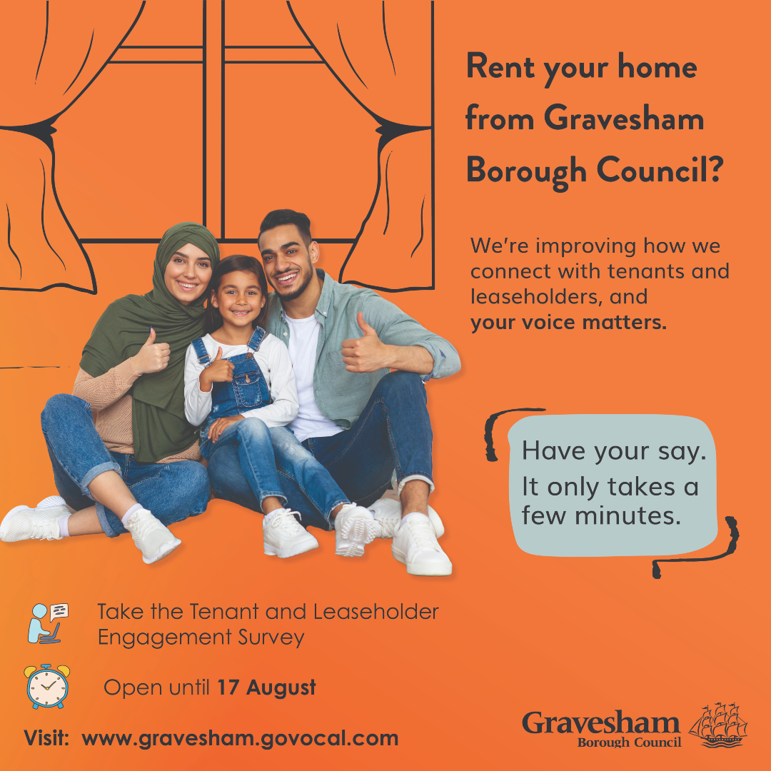 graveshambc's tweet image. 📢 Are you a Gravesham Borough Council tenant or leaseholder?
We’ve launched the Tenant and Leaseholder Engagement Survey to better understand how you want us to communicate, involve, and support you.
🗓️ Survey closes 17 August
👉 Get started: gravesham.govocal.com/en-GB/pages/ho…