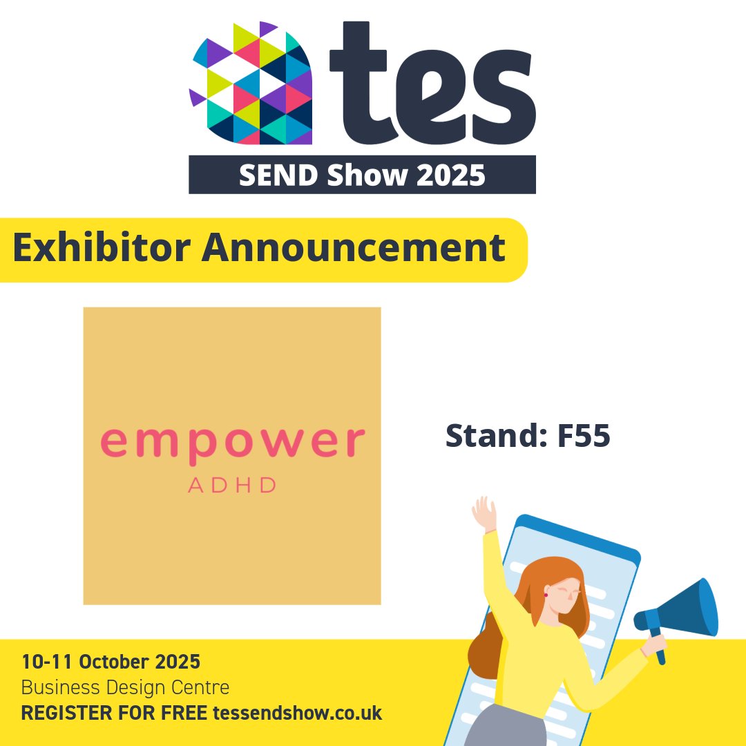 SENDShowUK's tweet image. We’re delighted to welcome Empower ADHD to #TesSENDShow2025! 🥳

🔗Find out more here 👉empower-adhd.com
🎟️Register for free here 👉ow.ly/of5G50VVwPp