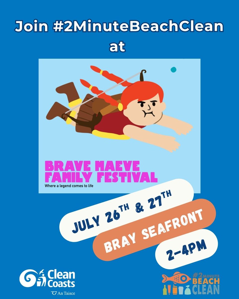 CleanCoasts's tweet image. The #2MinuteBeachClean is coming to the Brave Maeve Family Festival in Bray this weekend! โป๏ธ Drop by our stand where family and friends can challenge each other to play our new recycling game. Who will be the recycling champion? Time to find out! @Bray.ie #PlasticFreeJuly