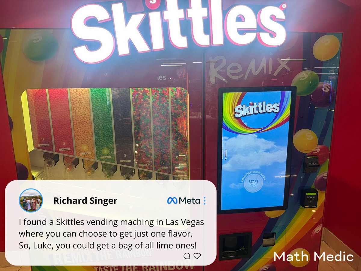MathMedic's tweet image. After 8 long years of sour apple, Skittles did the right thing by going back to LIME. Besides Skittles, our lessons use lots of other engaging contexts to help students experience math. Check out our website (link in bio)! #MathMedic #EFFL #Skittles #iteachmath #MTBoS