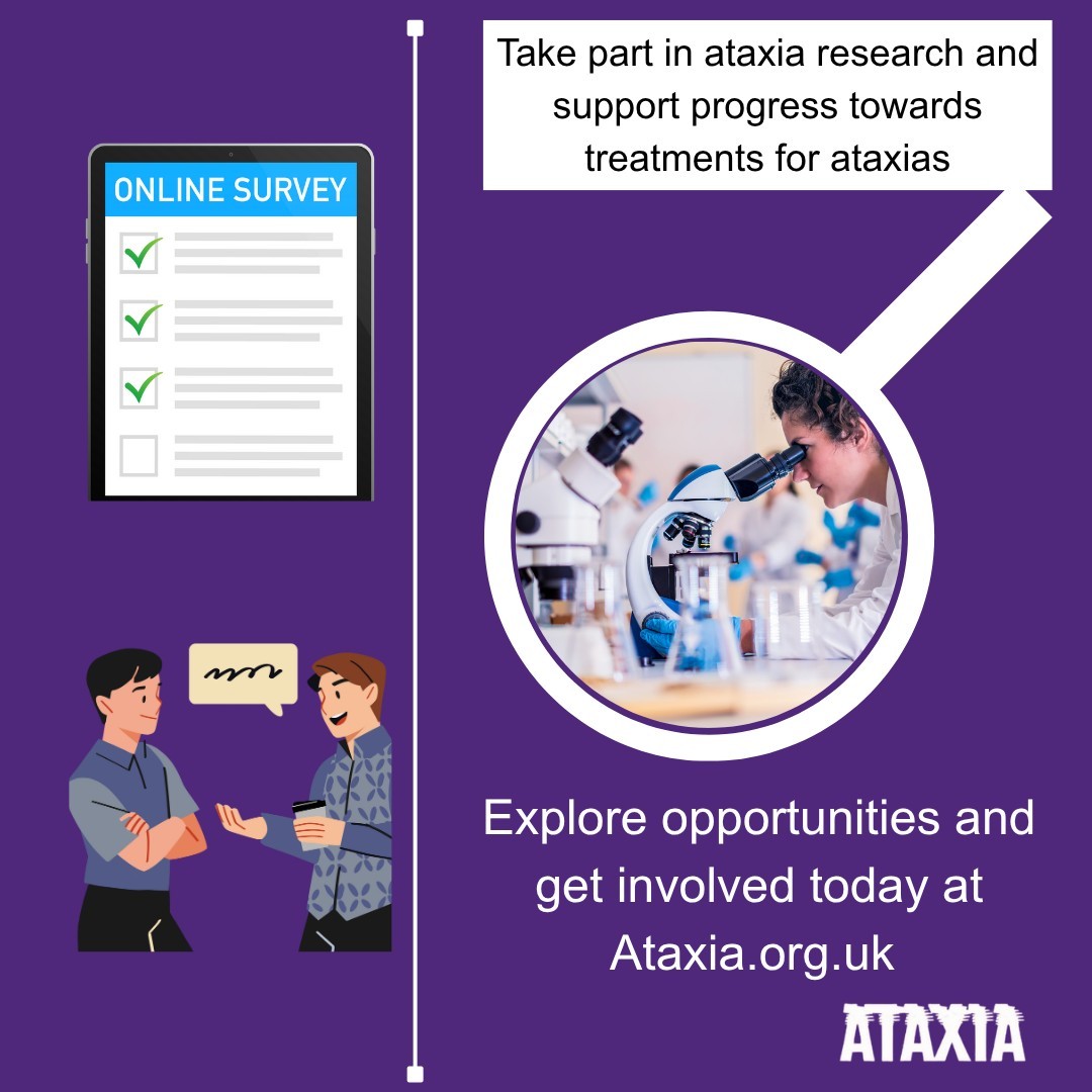 Join ataxia research and support treatment progress! Visit our Research page for surveys, trials, and studies. Make a difference: ataxia.org.uk/ataxia-researc…. #Ataxia #AtaxiaResearch #CerebellarAtaxia #FriedreichsAtaxia #AtaxiaUK #AtaxiaTrials