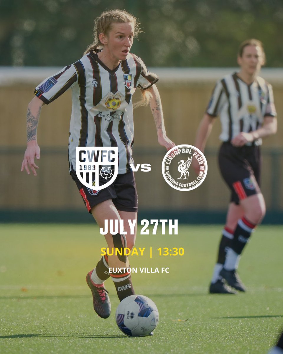 Is there football on this weekend? 🤔 

We’re facing <a href="/LiverpoolFeds/">Liverpool Feds FC Women</a> this Sunday at Euxton Villa 👊 

Please note the earlier KO time due to the Women’s Euros final 🏴󠁧󠁢󠁥󠁮󠁧󠁿⚽️ 

🗓️ Sunday 27th July 
⏰ 1:30pm KO 
📍 Euxton Villa FC, PR7 6HQ 
🎟️ £4 entry 

Come down to cheer on Chorley