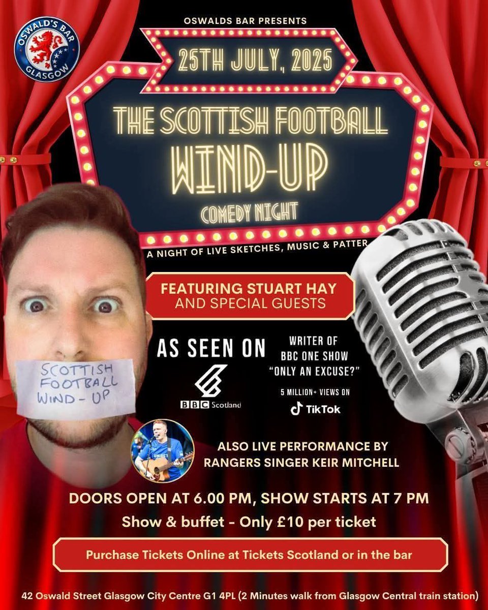 OswaldsBar's tweet image. IT'S FRIDAY YEAHHH 🎵 and what a night we have ahead 👇
Upstairs Blue Lounge 7pm: Stu Hays Scottish Football Wind-Up comedy night
Downstairs bar: Dj Scott Leslie's 80s & 90s night
The perfect start to your weekend in #thepeoplespub 🍻