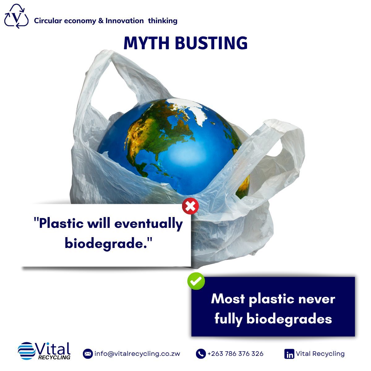 Plastics break down into harmful microplastics that pollute our soil, water, and food chain for centuries.♻️ Choose reusables. Recycle properly. #PlasticPollution #VitalRecycling #CircularEconomyZW #ESG #Target13 #circularity #WasteManagement