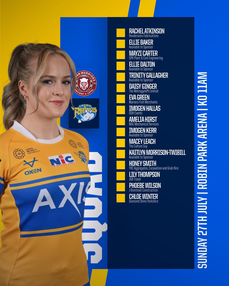 leedsrhinos's tweet photo. SQUAD NEWS | Ellis Pascall can confirm his squad for tomorrow's U19s clash 🆚 @WiganWarriorsRL!

🎟️Don't forget to buy your tickets beforehand to see both the U19s and Women's game 🔽
https://t.co/zjrft4WdoR https://t.co/K3Awdf7mOy