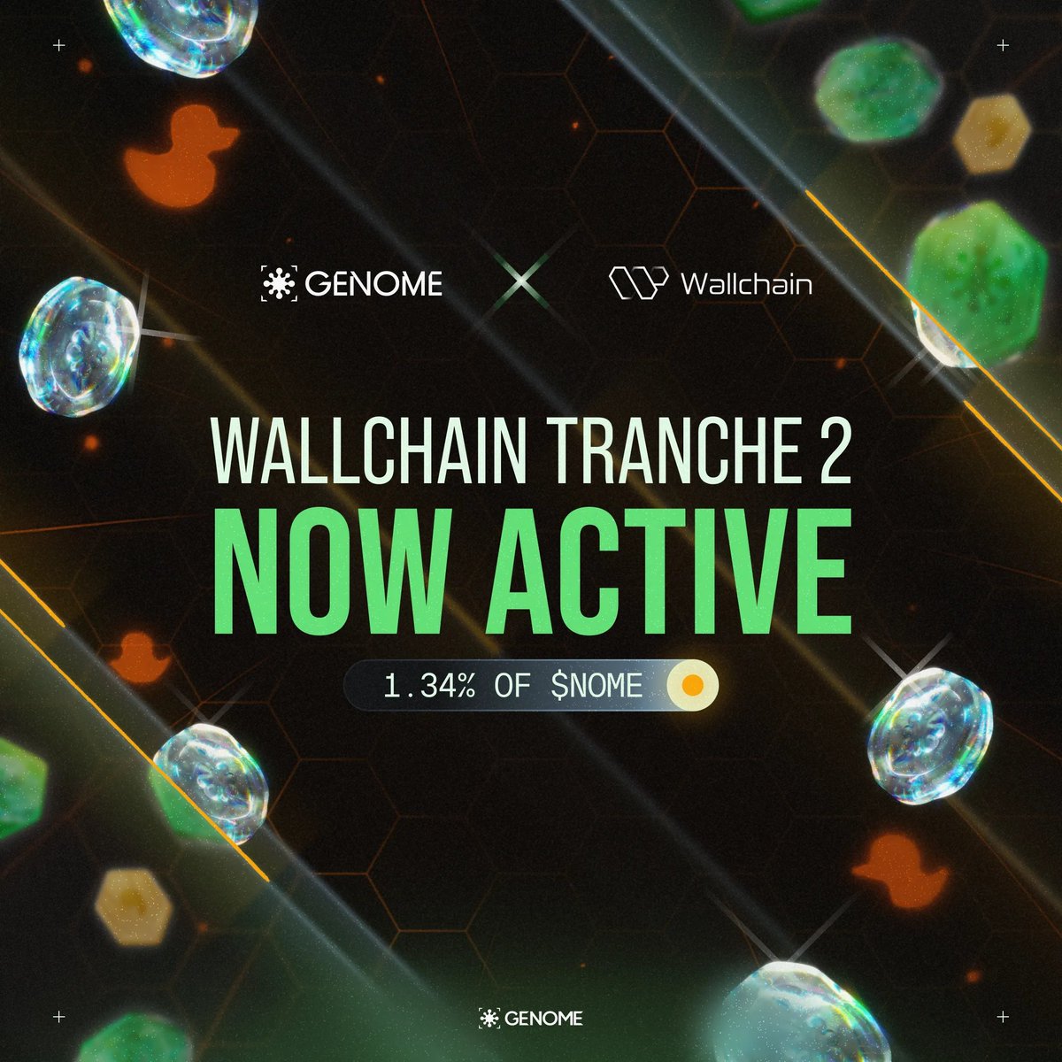 NerdyRexx's tweet image. Genome's Tranche 2 is live, with 1.34% of $NOME now circulating. Rewards are tied to real engagement across EDGE scores, agent battles, and Questing Rooms. More activity unlocks more rewards, as the ecosystem gears up for Splice.
gNome, believers!