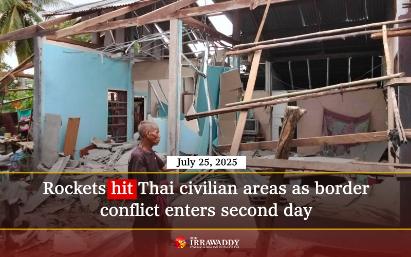 IrrawaddyNews's tweet image. The Thai military says three rockets hit civilian areas of Ubon Ratchathani Province at 8.50 am on Friday, as the border conflict with Cambodia entered its second day. Attacks along the 817km border killed 15 people on Thursday.locations. (Photo: RTA) #ThailandCambodia…