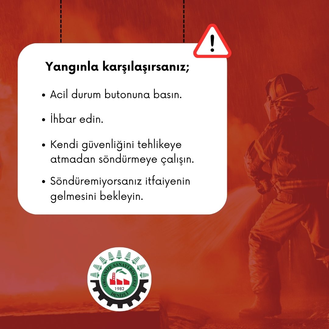 DenizliOsb's tweet image. 📌 Denizli OSB’de artan sıcaklıklarla birlikte yangın riskine karşı önlemlerimizi artırdık.
Ekipman kontrolleri, acil durum planları, eğitimler ve tatbikatlarla sanayicilerimizle birlikte güvenli üretim için çalışıyoruz.
#denizliosb #önceönlem #yangıntedbirleri