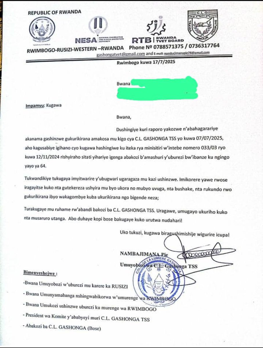 SamKabera's tweet image. Sinarenganya uyu wandikiwe ibaruwa,njye narenganya uwahaye uyu nguyu Cachet, uyu nta muyobozi umurimo
Ndasaba akarere ka @RusiziDistrict @Rwanda_Edu uyu muntu mu mwambure Cachet ejo atazayikoresha amabara doreko munatuye ku mupaka.