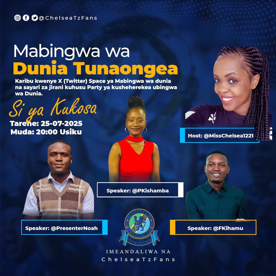 Mimi Leo kwenye Hii Space nitaenda Kumsikiliza Shangazi <a href="/MissChelsea1221/">Miss Chelsea1221</a>.!!

Timu ina Kelele hii.🙌🙌