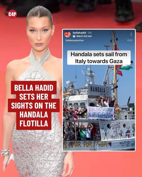 JulieClaudeFr's tweet image. Bella Hadid Showing Support To Freedom Flotilla Handala Sailing Towards Gaza With Aid