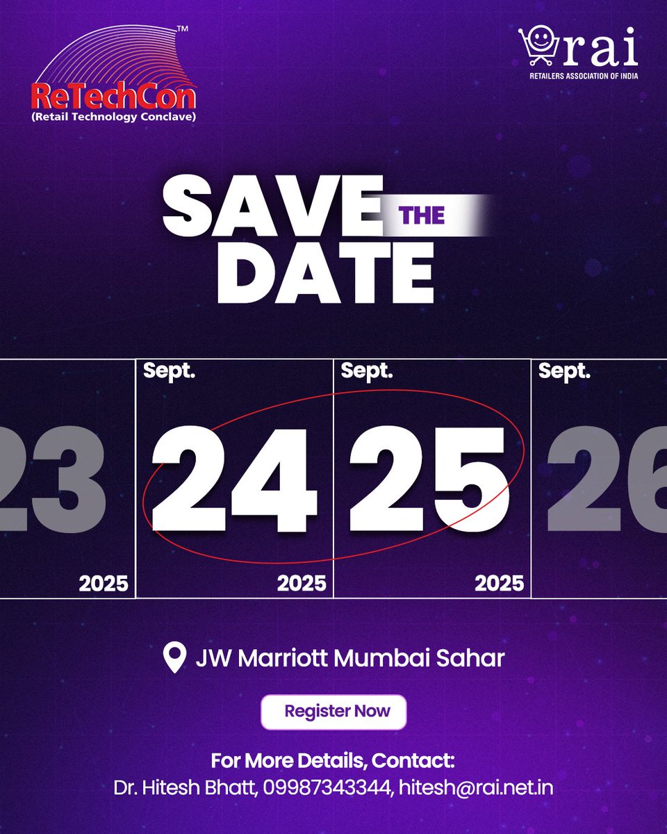 Get ready for ReTechCon 2025 – India’s premier Retail Technology Conclave!

Join us on 24–25 September 2025 at JW Marriott, Mumbai Sahar for two powerful days of innovation, ideas, and insights. From AI to omnichannel, MarTech to automation – discover what’s next in retail with
