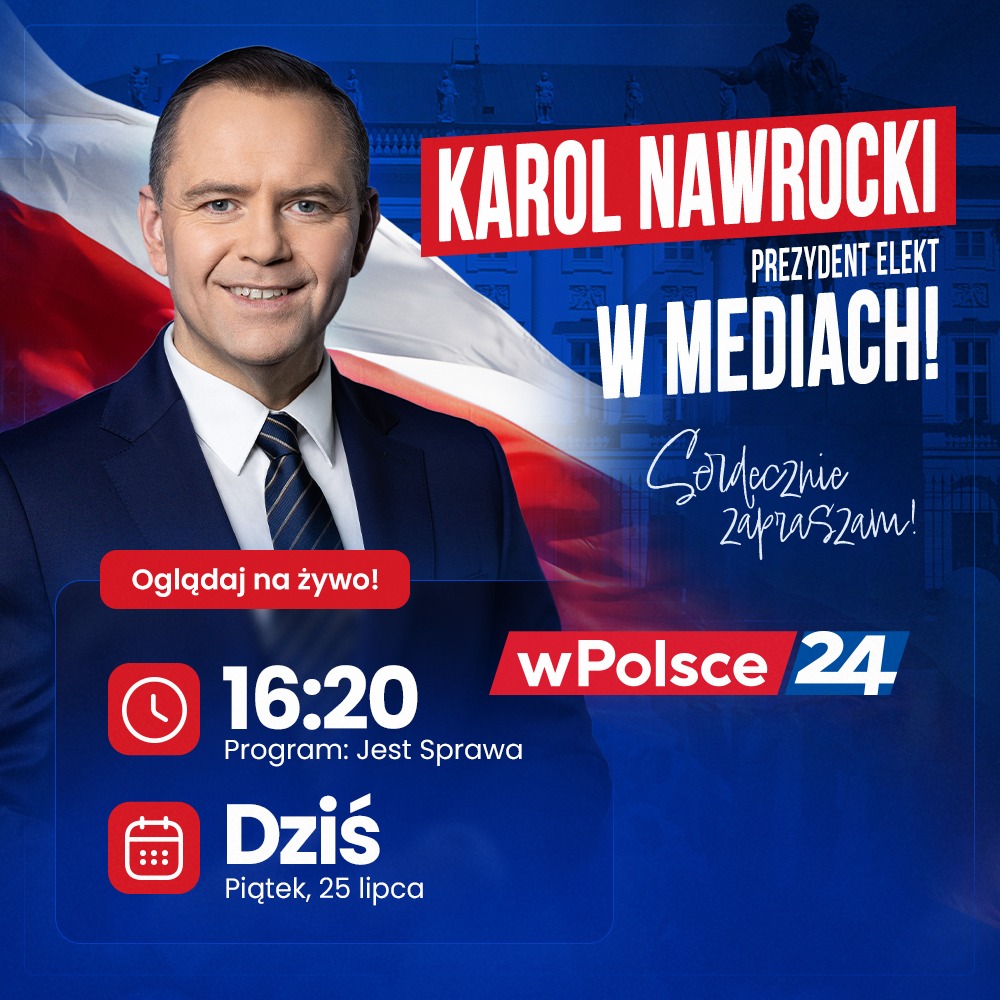 #Nawrocki2025 (@nawrocki25) on Twitter photo 🇵🇱 Prezydent Elekt Karol Nawrocki dziś o 16:20 gościem programu „Jest Sprawa” na antenie <a href="/wPolscepl/">wPolsce24 🇵🇱 #TuJestPolska</a>.
👉 Ważna rozmowa o sprawach Ojczyzny. Warto oglądać! 🇵🇱 Prezydent Elekt Karol Nawrocki dziś o 16:20 gościem programu „Jest Sprawa” na antenie <a href="/wPolscepl/">wPolsce24 🇵🇱 #TuJestPolska</a>.
👉 Ważna rozmowa o sprawach Ojczyzny. Warto oglądać!
