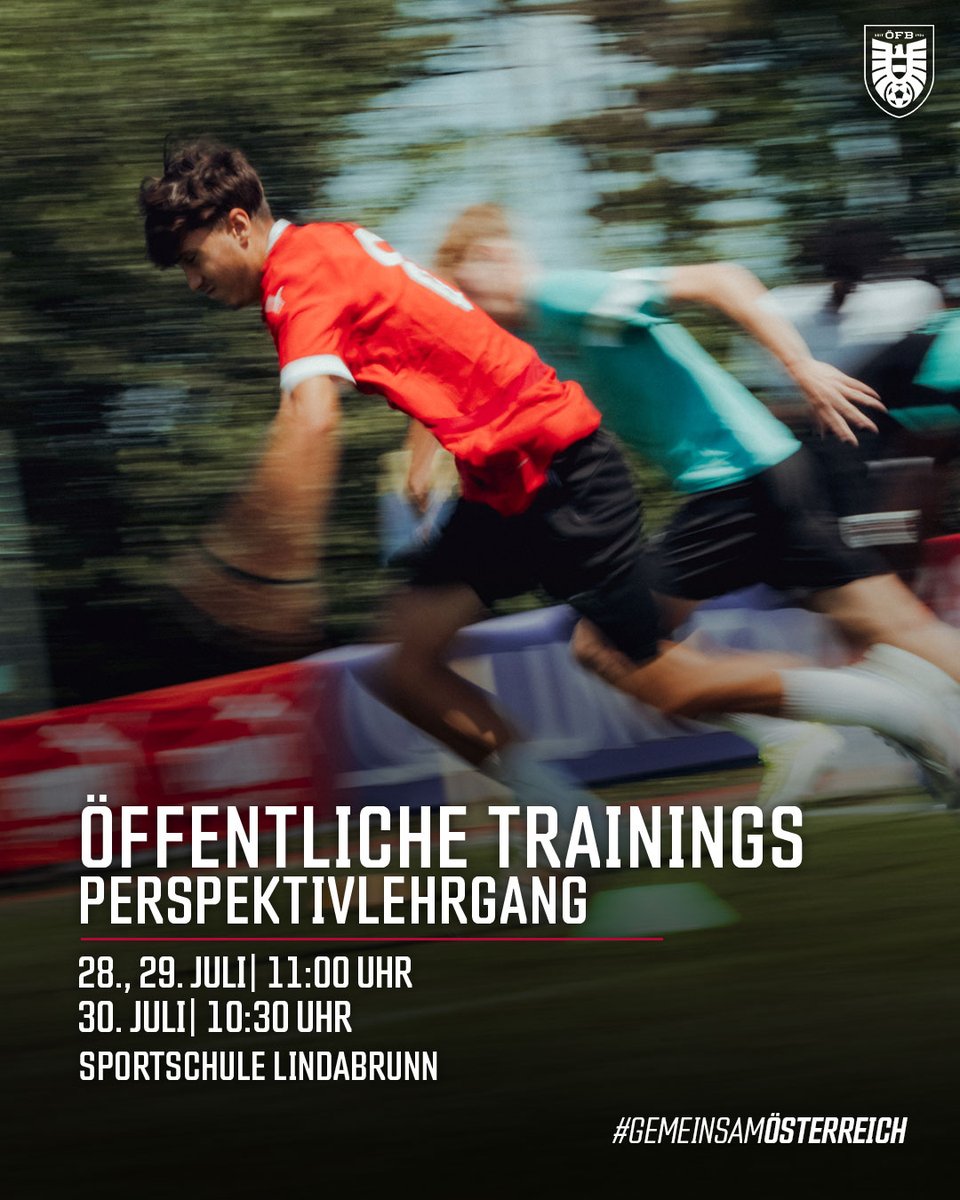 oefb1904's tweet image. Zuschauen erwünscht! 👀
Die Trainingseinheiten des Perspektivspielerlehrgangs in Lindabrunn sind wie auch in den vergangenen Jahren öffentlich und können gerne von Fans besucht werden. 😊🦅💯🇦🇹 #GemeinsamÖSTERREICH